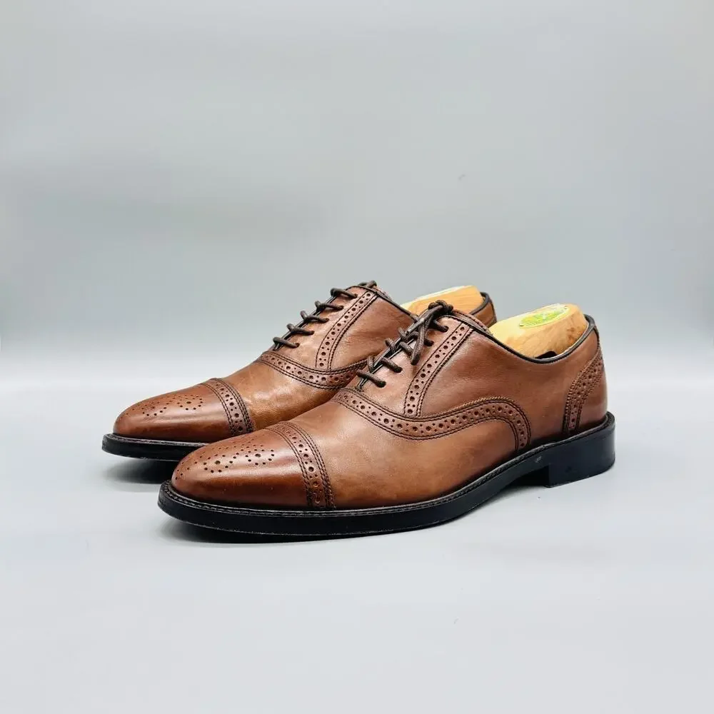 Johnston & Murphy Shoes Mens 9 Brown Leather Cap Toe Oxford Dress Brogue Comfort